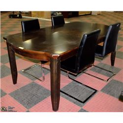 WOOD KITCHEN TABLE WITH LEAF & 4 LEATHER AND METAL