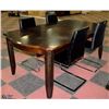 WOOD KITCHEN TABLE WITH LEAF & 4 LEATHER AND METAL