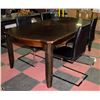 Image 2 : WOOD KITCHEN TABLE WITH LEAF & 4 LEATHER AND METAL