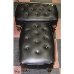2 HANDMADE LEATHERETTE OTTOMANS WITH CARVED