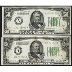 Lot of (2) 1928A $50 Federal Reserve Notes New York