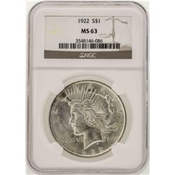 1922 $1 Peace Silver Dollar Coin NGC MS63