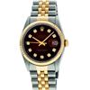 Image 2 : Mens Rolex 36mm Two Tone Yellow Gold Red Vignette Diamond DateJust Wristwatch