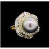 Image 2 : 14KT Yellow Gold 13mm Pearl and Diamond Ring