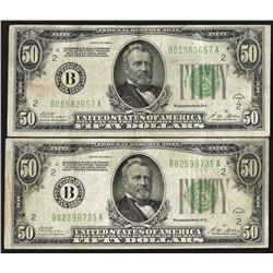 Lot of (2) 1928A $50 Federal Reserve Notes New York