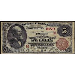 1882 $5 Brown Back St. Louis National Currency Note