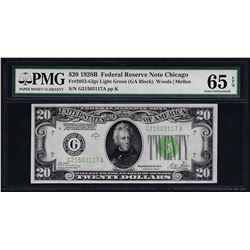 1928B $20 Federal Reserve Note Chicago Light Green Seal Gem Uncirculated PMG 65E