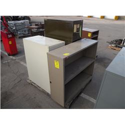 Metal book shelf & 2 metal file cabinets