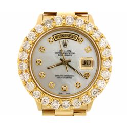 ROLEX: 18kt yellow gold Rolex Oyster Perpetual Day-Date wristwatch; Mother of Pearl dial with diamon