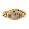 Image 1 : BRACELET: Men's 14ky ''EDWARDO'' diamond bracelet w/ attached curb link chain; cushion shaped ctr pl