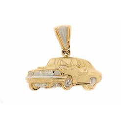 PENDANT: Men's 14ky automobile motif pendant; 3.1'' tall (incl. bail) x 3.95'' long; 204.19 grams.