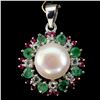 Image 1 : Natural Japanese Pearl Emerald Ruby White Topaz Pendant