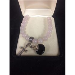 PINK JADE & STERLING SILVER BRACELET