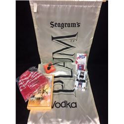 MISC LIQUOR ACCESSORIES LOT (TOQUE, BANNER, EASY POUR & MORE...)