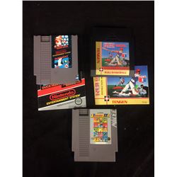 NINTENDO VIDEO GAME LOT (MARIO BROS/DUCK HUNT, RBI BASEBALL, TRACK & FIELD II)
