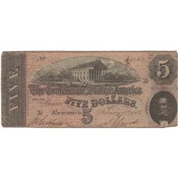 1864 $5 Confederate States of America Bank Note