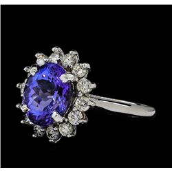 3.5 ctw Tanzanite and Diamond Ring - 14KT White Gold