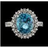 Image 2 : 7.16 ctw Blue Zircon and Diamond Ring - 14KT White Gold