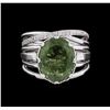 Image 2 : 4.70 ctw Green Tourmaline and Diamond Ring - 14KT White Gold