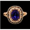 Image 2 : 1.90 ctw Sapphire and Brown and White Diamond Ring - 14KT Rose Gold