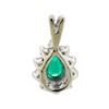 Image 2 : 0.10 ctw Diamond and Green Crystal Pendant - 14KT White Gold