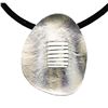 Image 1 : Matte Oval Pendant Leather Necklace - Rhodium Plated