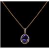 Image 2 : 2.46 ctw Tanzanite and Diamond Pendant With Chain - 14KT Rose Gold