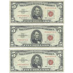 1963 $5 VG/XF Red Seal Note Lot of 3