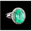 Image 1 : 9.20 ctw Emerald and Diamond Ring - 14KT White Gold