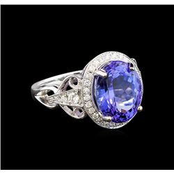 14KT White Gold 6.59 ctw Tanzanite and Diamond Ring