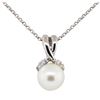 Image 2 : 0.05 ctw Diamond and Pearl Pendant with Chain - 10KT and 14KT White Gold