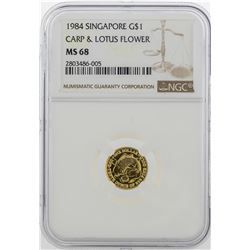 1984 $1 Singapore Carp & Lotus Flower Gold Coin NGC MS68