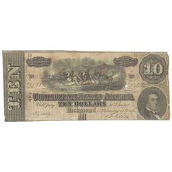 1864 $10 The Confederate States of America Note T-68 CC