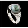 Image 4 : Pearl and Diamond Ring - 14KT White Gold