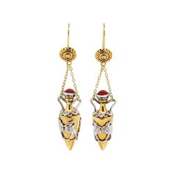 Amphora Urn Motif Earrings - 14KT Yellow and White Gold