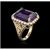 Image 3 : 14KT Yellow Gold 14.20 ctw Amethyst and Diamond Ring
