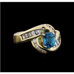 1.60 ctw Blue Zircon Ring - 14KT Yellow Gold