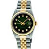 Image 2 : Rolex Mens 36mm Two Tone Yellow Gold Green Vignette Diamond DateJust Wristwatch