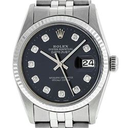 Rolex Mens 36mm Stainless Steel Black Diamond Datejust Wristwatch