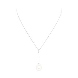 0.10 ctw Diamond and Pearl Pendant with Chain - 14KT White Gold