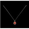 Image 2 : 14KT White Gold 4.16 ctw Coral and Diamond Pendant With Chain
