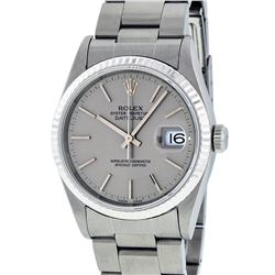 Rolex Mens SS Slate Grey Index Dial White Gold Fluted Oyster Band Datejust Wrist