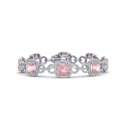 22 CTW Morganite & VS/SI Diamond Certified Bracelet 14K White Gold - REF-575K5R - 23026