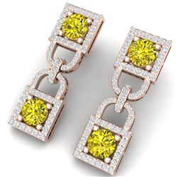 4 CTW Si/I Fancy Yellow And White Diamond Earrings 18K Rose Gold - REF-300H2W - 40164