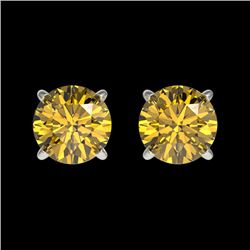 1 CTW Certified Intense Yellow SI Diamond Solitaire Stud Earrings 10K White Gold - REF-141X8T - 3305