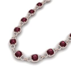 66 CTW Garnet & VS/SI Diamond Certified Necklace 14K Rose Gold - REF-794R5K - 23044