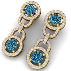 4 CTW Si/I Fancy Blue And White Diamond Earrings 18K Yellow Gold - REF-271K4R - 40108
