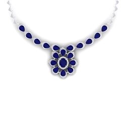 38.46 CTW Royalty Sapphire & VS Diamond Necklace 18K White Gold - REF-618H2W - 39036
