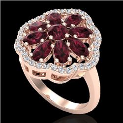 3 CTW Garnet & VS/SI Diamond Certified Cluster Designer Halo Ring 10K Rose Gold - REF-52W2H - 20781