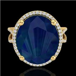 12 CTW Sapphire & Micro Pave VS/SI Diamond Certified Halo Ring 18K Yellow Gold - REF-143M6F - 20968